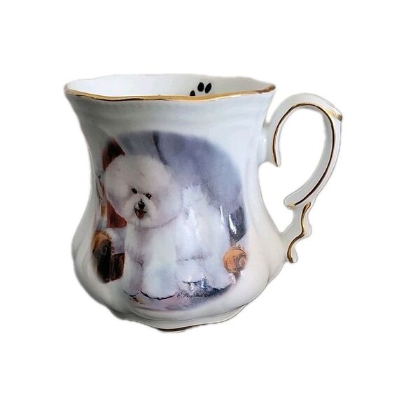 FIELDER KEEPSAKES Coffee/Tea Cup Fine Porcelain Bichon Frise Gold Edge 4" x 5" - Picture 2 of 9